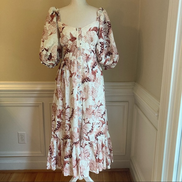 CHARINA SARTE Caroline Brown White Floral Lace Dress NWT - Picture 7 of 16